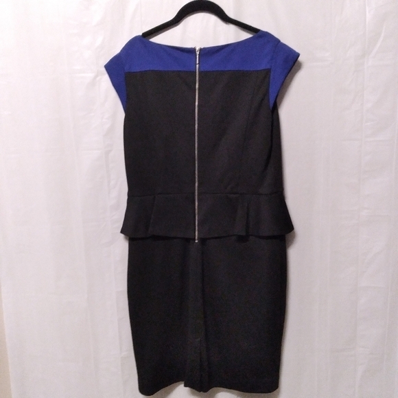 Evan Picone Sheath Suit Dress Black & Blue Peplum Career Chic Colorblock Size 12 - Picture 5 of 8